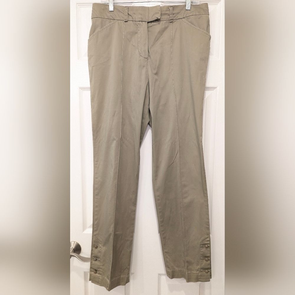Soft Surroundings High ride straight leg army green khaki pants size TM stretch